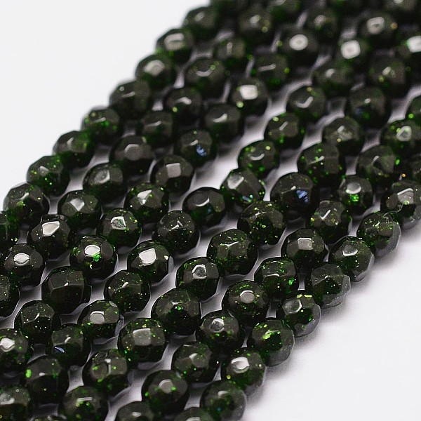 

PandaHall Synthetic Green Goldstone Beads Strands, Dyed & Heated, Faceted(64 Facets), Round Bead, 6mm, Hole: 1.2mm, 64pcs/strand, 15.7 inch...