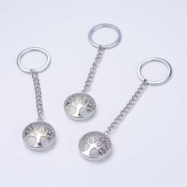 

PandaHall Opalite Keychain, with Iron Key Rings, Iron Chain and Brass Finding, Flat Round with Tree of Life, 100~120mm, Pendant: 31x27x7mm...