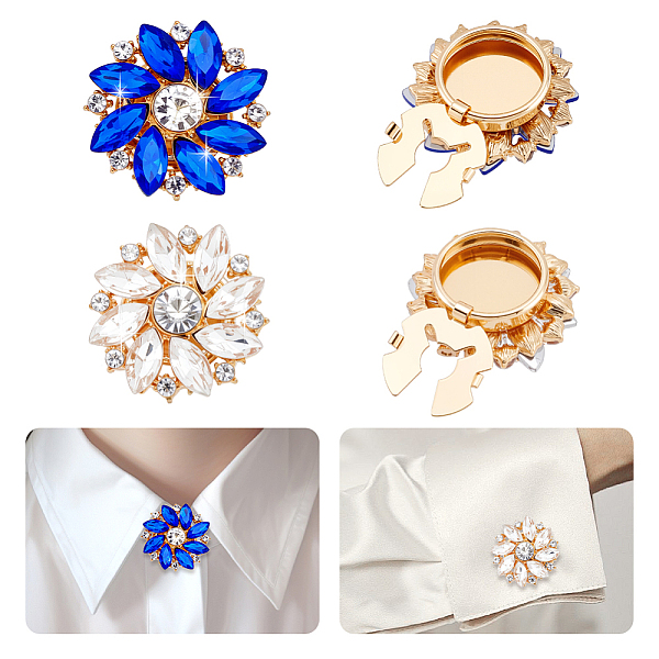 4 bouton de manchette en alliage de strass de 2 couleurs