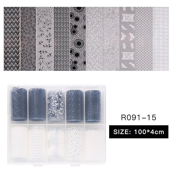 

PandaHall 10Rolls 2 Colors Nail Art Transfer Stickers, Nail Decals, DIY Nail Tips Decoration, White & Black, Mixed Patterns, 40mm, 1m/roll..., Multicolor