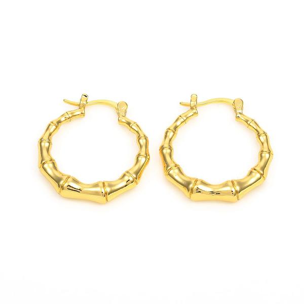 

PandaHall Brass Hoop Earrings, Long-Lasting Plated, Ring with Bamboo, Real 18K Gold Plated, 26.5x25x5mm, Pin: 0.7x1mm Brass Ring