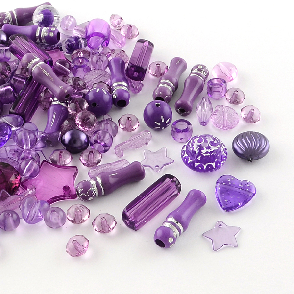 

PandaHall Acrylic Beads, Mixed Shapes, Purple, 5.5~28x6~20x3~11mm, Hole: 1~5mm Acrylic Mixed Shapes Purple