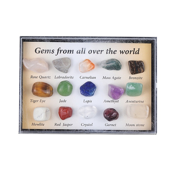 

PandaHall Natural Gemstones Nuggets Collections, for Earth Science Teaching, Box: 85x60x13mm, Gemstone: 8~14x5~8mm, 15pcs/box Mixed Stone...