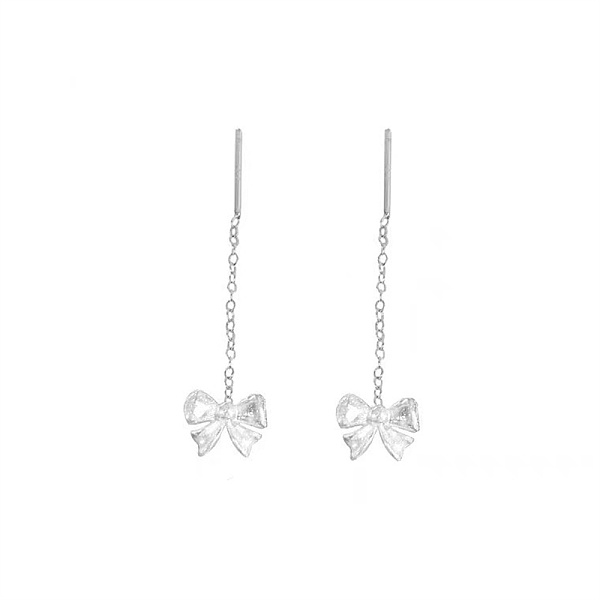 Sterling Silver Bowknot Ear Thread Earrings For Women