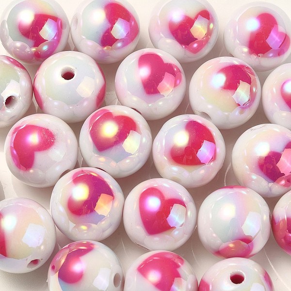 

PandaHall UV Plating Rainbow Iridescent Acrylic Beads, Round with Heart Pattern, Fuchsia, 16x15mm, Hole: 3mm Acrylic Round Pink