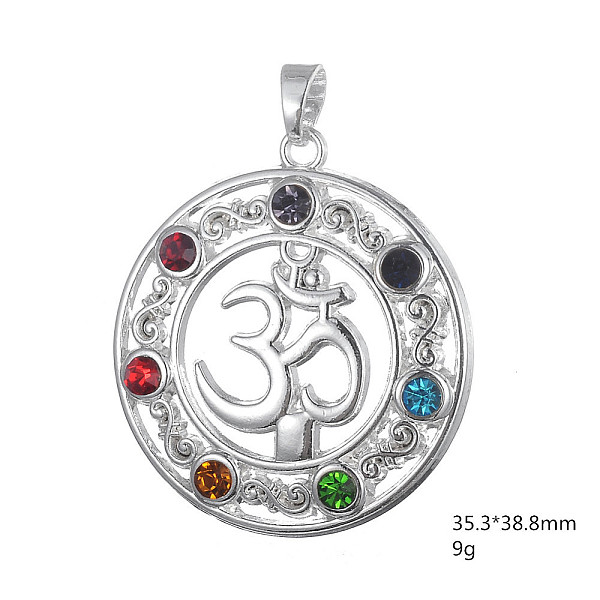 

PandaHall Chakra Alloy Rhinestone Pendant, Flat Round with Ohm/Aum, Silver, 38.8x35mm Alloy+Rhinestone Flat Round