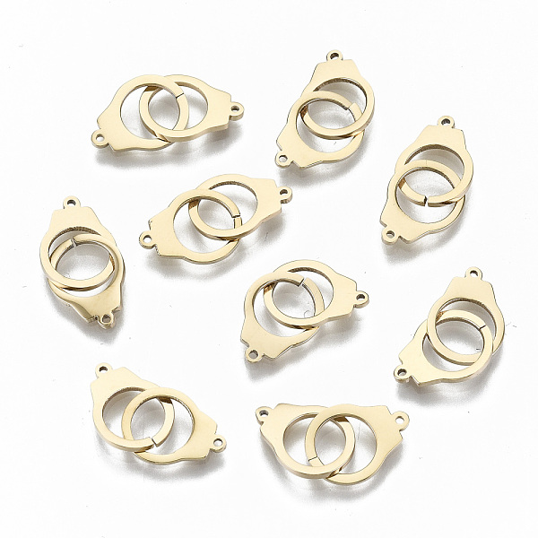 

PandaHall 304 Stainless Steel Links Connectors, Laser Cut, Handcuffs Shape, Real 18K Gold Plated, 11.5x8.5x1mm, Hole: 0.8mm 304 Stainless...