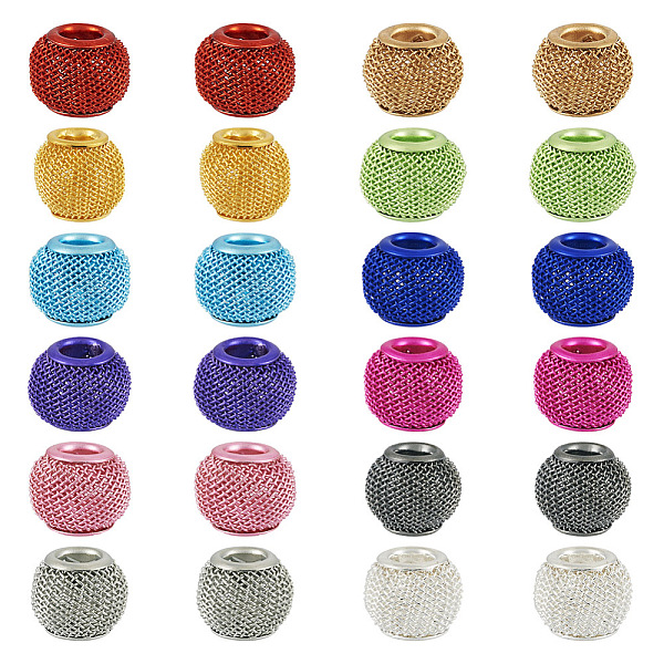 

PandaHall 24Pcs 12 Style Hollow Spray Painted Iron European Beads, Large Hole Beads, Round & Rondelle, Mixed Color, 10~13mm, Hole: 4~5mm..., Multicolor
