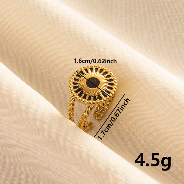 

PandaHall Vintage 304 Stainless Steel Enamel Cuff Ring, Sun Wide Band Open Ring for Women, Golden 304 Stainless Steel Sun