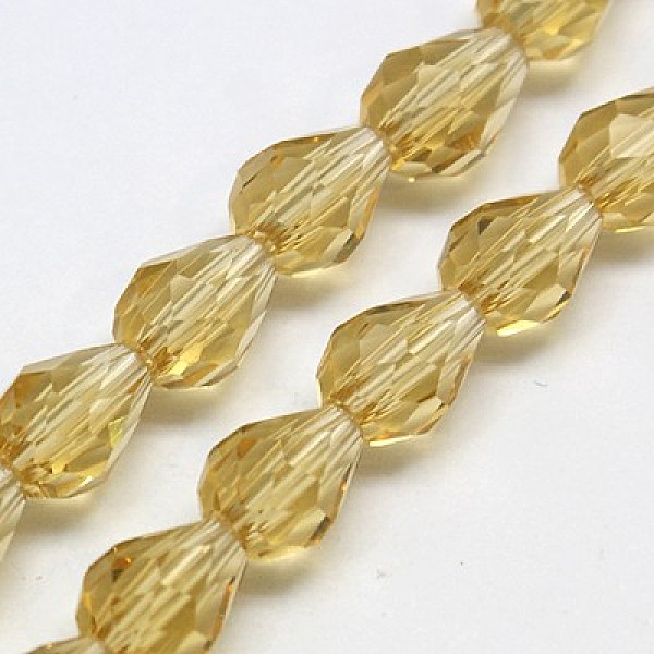

PandaHall Glass Beads Strands, Faceted, Drop, Dark Goldenrod, 12x8mm, Hole: 1mm, about 56~58pcs/strand, 25~27 inch Glass Teardrop Gold