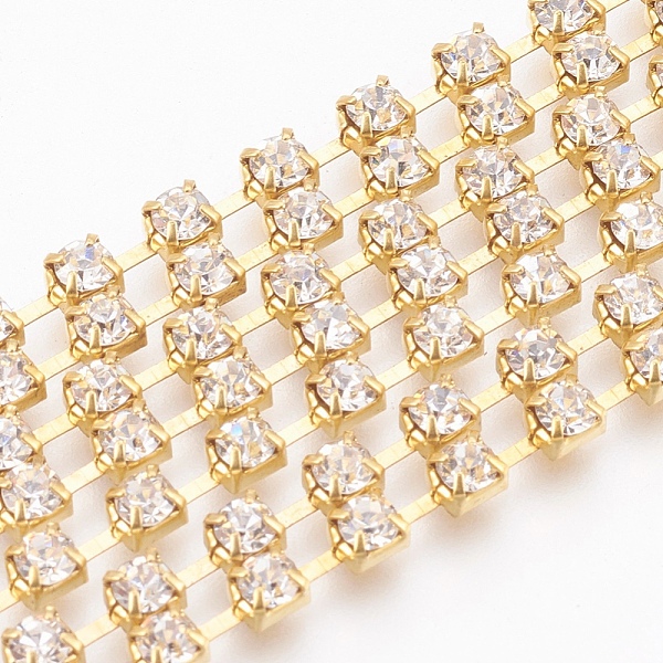 

PandaHall Brass Rhinestone Cup Chain, Strass Chains, Grade A, Crystal, Raw(Unplated), 1.5mm, about 22.96 Feet(7m)/bundle, with 2880pcs..., Clear