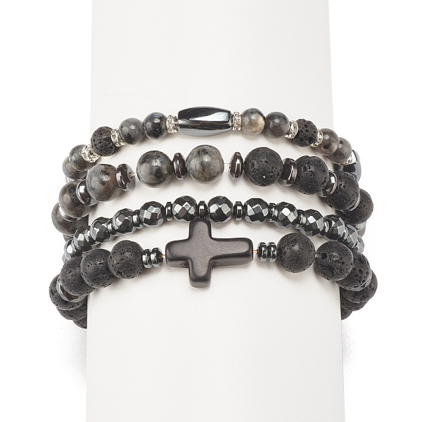 

PandaHall 4Pcs 4 Style Mixed Stone Round Beaded Stretch Bracelets Set with Crystal Rhinestone, Essential Oil Gemstone Cross Bracelets for..., Clear