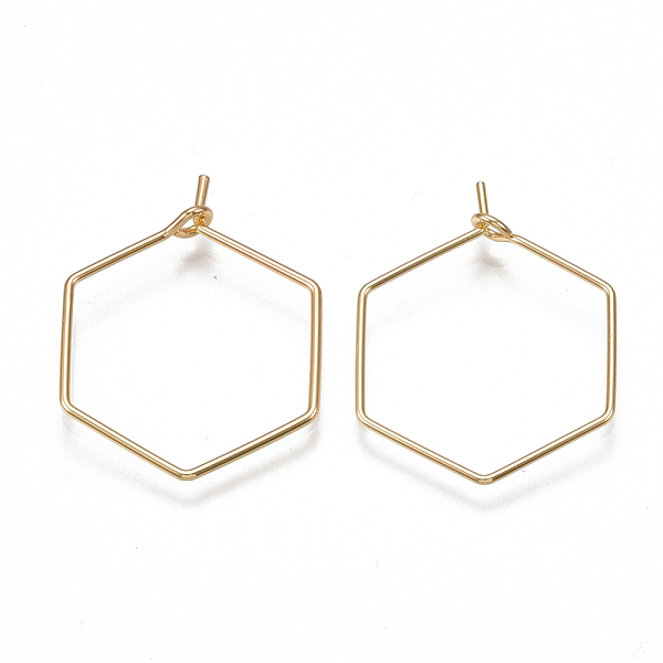

PandaHall Brass Earring Hooks, Hexagon, Nickel Free, Real 18K Gold Plated, 20 Gauge, 26~26.5x20~20.5x0.8mm, Pin: 0.8mm Brass