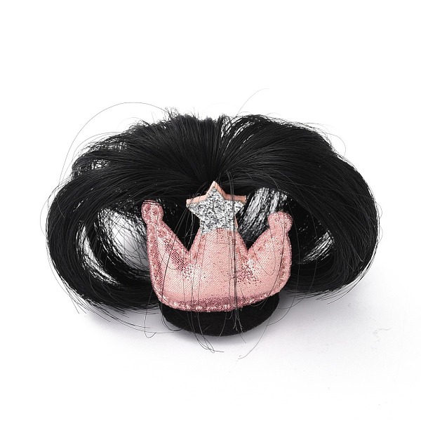 

PandaHall High Temperature Fiber Wigs for Children, with Gunmetal Iron Clips and Cloth, Crown, Pink, 39x36mm, 79mm, Inner Diameter: 45mm...