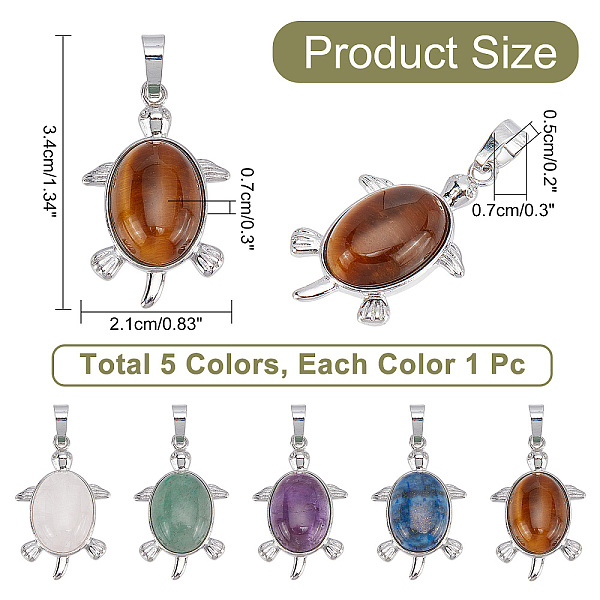 

PandaHall arricraft 5 Pcs 5 Colors Natural Gemstone Pendant, Tortoise Shape Stone Beads Pendant Crystal Bulk Charm Pendants for Necklace...
