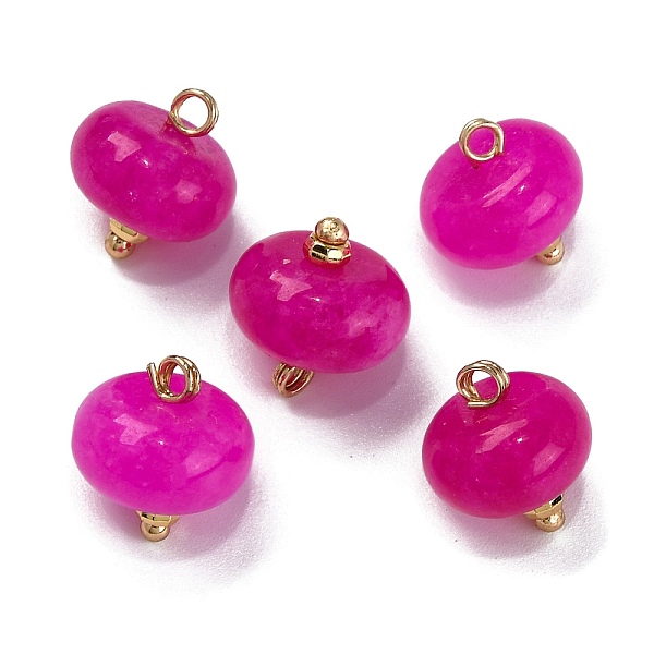 Natural White Jade Dyed Saucer Charms with Rack Plating Golden Tone Brass Bails