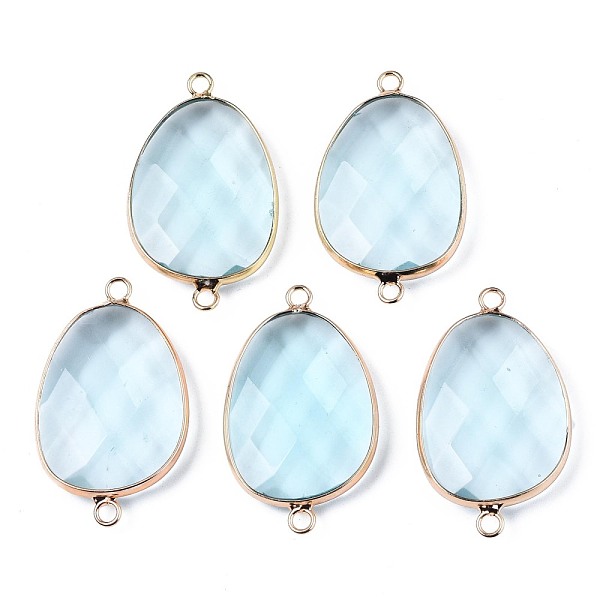 

PandaHall Glass Links Connectors, with Golden Plated Brass Edge and Loop, Faceted, Oval, Light Blue, 38~39x23x7mm, Hole: 2.5mm Glass Oval