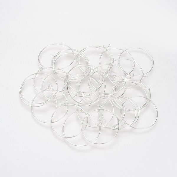 

PandaHall Brass Hoop Earrings, Ring, Silver Color Plated, 24 Gauge, 34x30x0.5mm, Pin: 0.5mm Brass