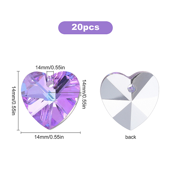 

PandaHall SUNNYCLUE 1 Box 20Pcs Heart Faceted Glass Charms Crystal Glass Heart Beads Hanging Pendants AB Color Glass Charms for DIY Handmade..., Purple
