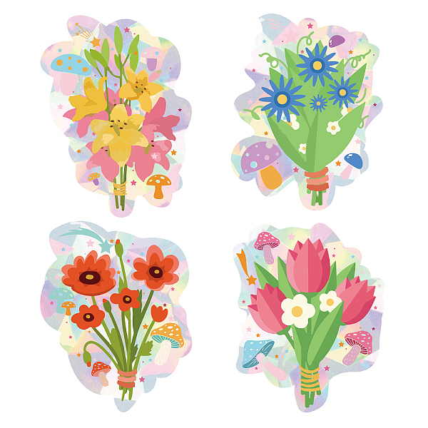 

PandaHall AHANDMAKER 4Pcs Laser Window Sticker Adhesive Static Stickers, Flowers and Mushrooms Electrostatic Window Stickers Double Sided...