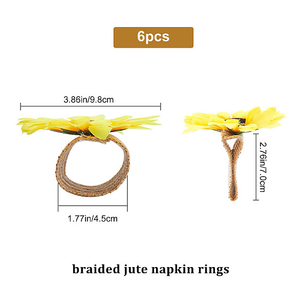 

PandaHall CRASPIRE Sunflower Napkin Ring Holders Handmade Linen Napkin Ring 6pcs Sunflower Lace Holder Ring Table Decor for Wedding Banquet..., Yellow