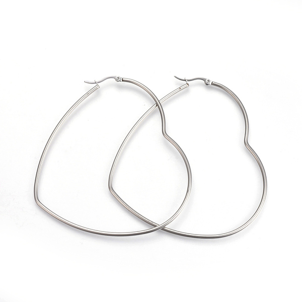 

PandaHall 201 Stainless Steel Hoop Earrings, with 304 Stainless Steel Pin, Hypoallergenic Earrings, Heart, Stainless Steel Color, 85x75x2mm...