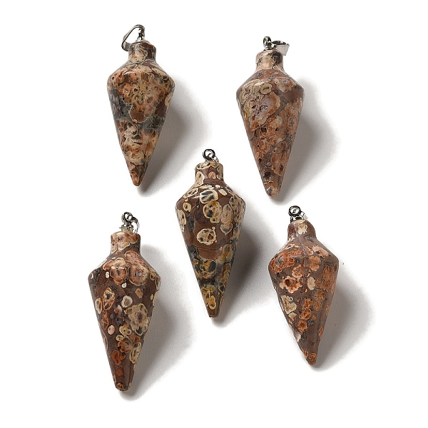 

PandaHall Natural Leopard Skin Jasper Pendants, Cone Charms with Rack Plating Platinum Plated Brass Snap on Bails, 36~36.5x15~15.5mm, Hole...