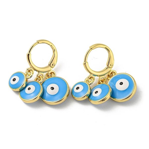 

PandaHall Real 18K Gold Plated Brass Dangle Leverback Earrings, with Enamel, Evil Eye, Deep Sky Blue, 27x12mm Brass Evil Eye