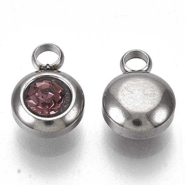 

PandaHall Rhinestone Charms, June Birthstone Charms, with 201 Stainless Steel, Flat Round, Stainless Steel Color, Light Amethyst, 9x6.5x4mm..., Purple