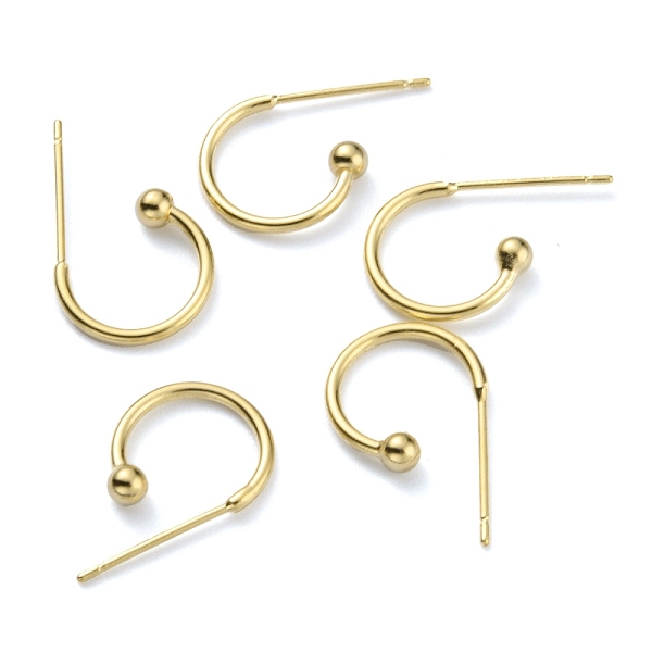 

PandaHall Brass C-shaped Hoop Circle Ball Stud Earrings, Real 24K Gold Plated, 18x11.5x3mm, Pin: 0.8mm Brass