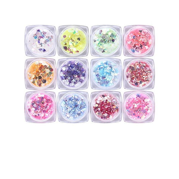 

PandaHall 12 Jar Holographic Nail Glitter Powder Flakes Set, Hexagons Heart Star Butterfly Nail Sequins for DIY Design Manicure Nail Art..., Multicolor