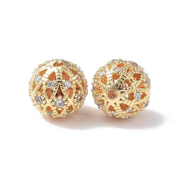 

PandaHall Brass Micro Pave Cubic Zirconia Beads, Hollow Round, Real 18K Gold Plated, 8mm, Hole: 1mm Brass+Cubic Zirconia Round Clear