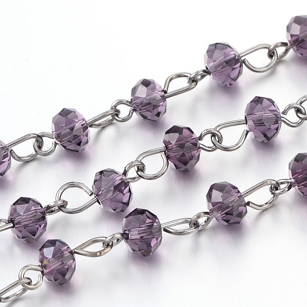 

PandaHall Handmade Glass Beaded Chains for Necklaces Bracelets Making, with Gunmetal Tone Brass Eye Pin, Unwelded, Purple, 39.3 inch, about...