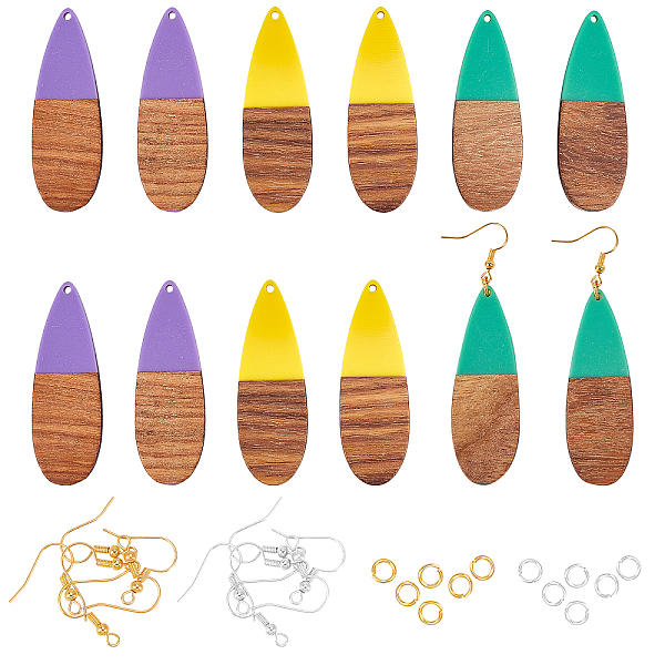

PandaHall Olycraft DIY Dangle Earring Making Kits, Including Resin & Teardrop Walnut Wood Pendants, Brass Earring Hooks & Jump Rings, Mixed..., Multicolor