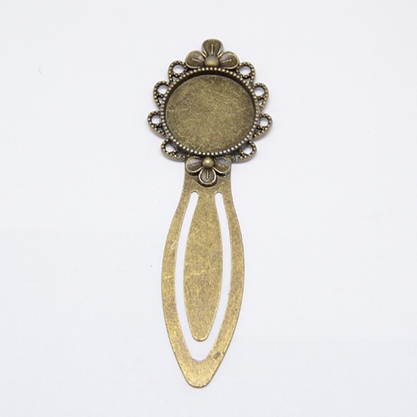 

PandaHall Tibetan Style Bookmark Cabochon Settings, Cadmium Free & Nickel Free & Lead Free, Antique Bronze, Tray: 20mm, 83x28x4mm Alloy