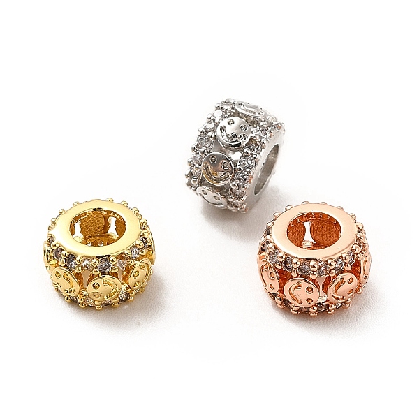 

PandaHall Rack Plating Brass Micro Pave Clear Cubic Zirconia Beads, Long-Lasting Plated, Cadmium Free & Lead Free, Rondelle with Smiling...