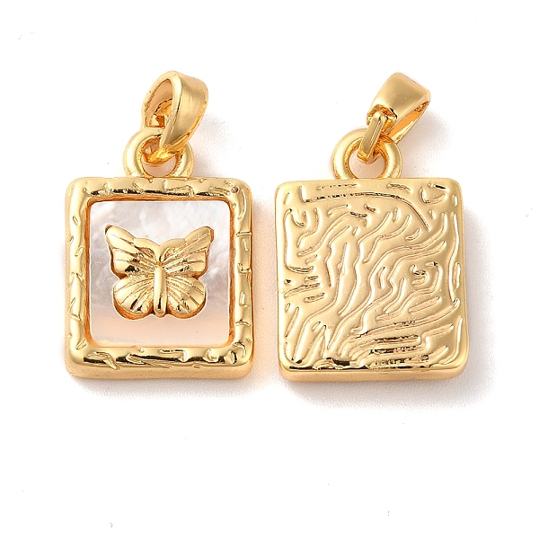

PandaHall Brass Square Pendants, Butterfly Charms with Natural Shell, Real 18K Gold Plated, 16.5x11.5x3mm, Hole: 2x4mm Shell Square