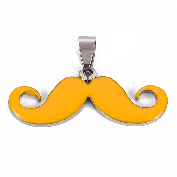 

PandaHall 201 Stainless Steel Enamel Pendants, Museache, Gold, 16.5~17.5x39.5~40.5x2mm, Hole: 8x4mm Stainless Steel+Enamel Mustache Gold