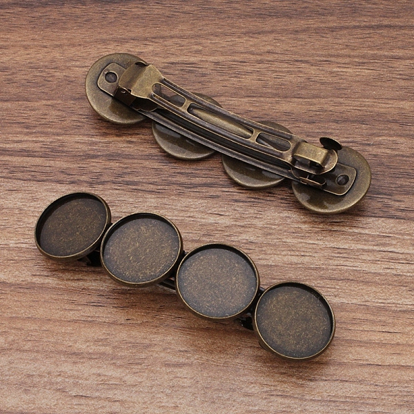 

PandaHall Iron Hair Barrette Findings, with Brass Flat Round Bezel Settings, Antique Bronze, 86x22mm, Tray: 20mm Iron