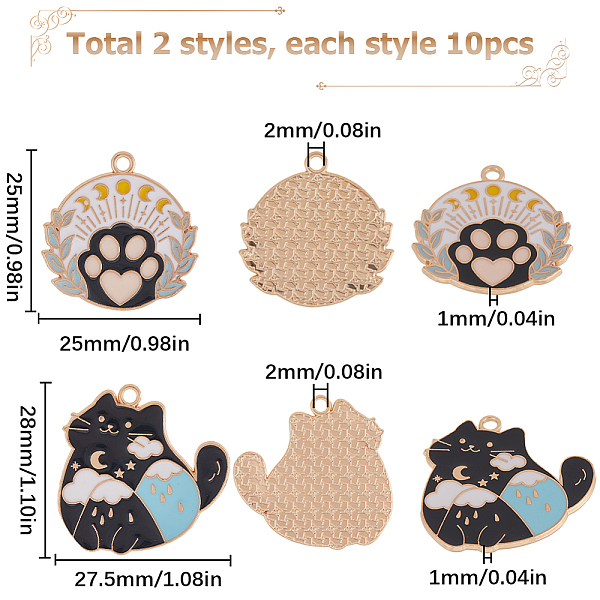 

PandaHall SUNNYCLUE 20Pcs 2 Styles Alloy Enamel Pendants, Light Gold, Cat/Flat Round with Moon & Cloud & Paw Print Charm, Mixed Color..., Multicolor