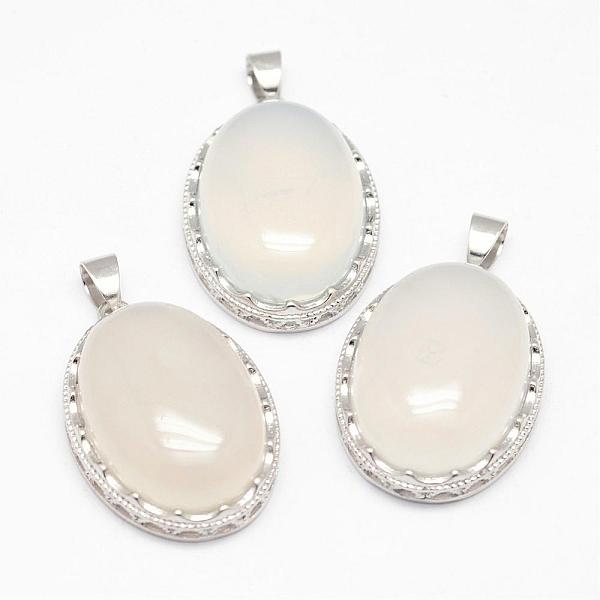 

PandaHall Natural Agate Pendants, with Brass Findings, Oval, Platinum, 30x21x10~11mm, Hole: 6x4mm Natural Agate Oval