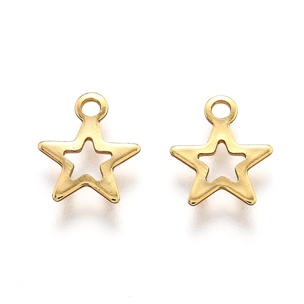 

PandaHall 201 Stainless Steel Charms, Laser Cut, Hollow, Star, Real 18k Gold Plated, 9.5x8x0.5mm, Hole: 1.4mm 201 Stainless Steel Star