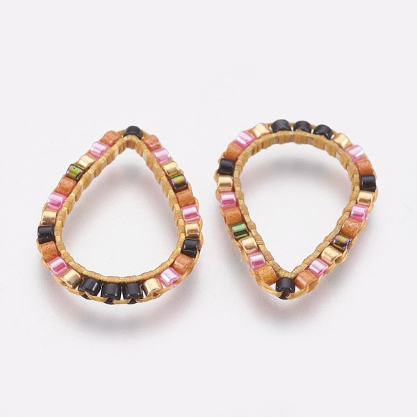 

PandaHall Brass Linking Rings, with Seed beads, teardrop, Colorful, 19x14x1.5mm Brass Teardrop