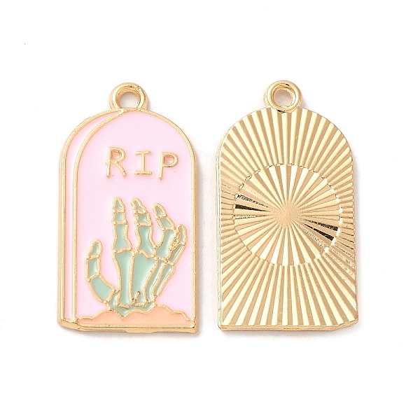 

PandaHall Light Gold Plated Alloy Enamel Pendants, Cadmium Free & Nickel Free & Lead Free, Tombstone with Skeleton Hand Charm, Pink...