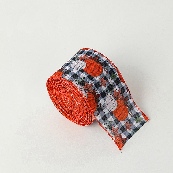 

PandaHall 10M Thanksgiving Day Theme Wired Linen Ribbon, Pumpkin & Maple Leaf Pattern, Coral, 2-1/2 inch(63mm), about 10.94 Yards(10m)/Roll..., Red