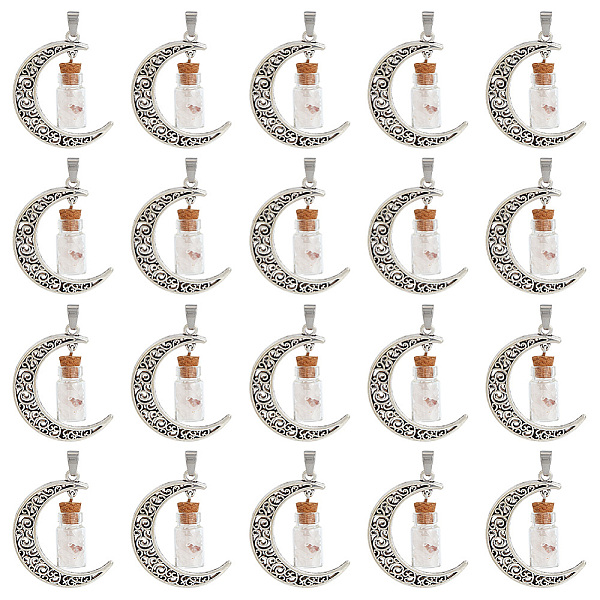 

PandaHall Unicraftale 20Pcs Column Glass Bottle with Rose Quartz inside Pendants, with Moon Alloy Findings and 304 Stainless Steel Findings...