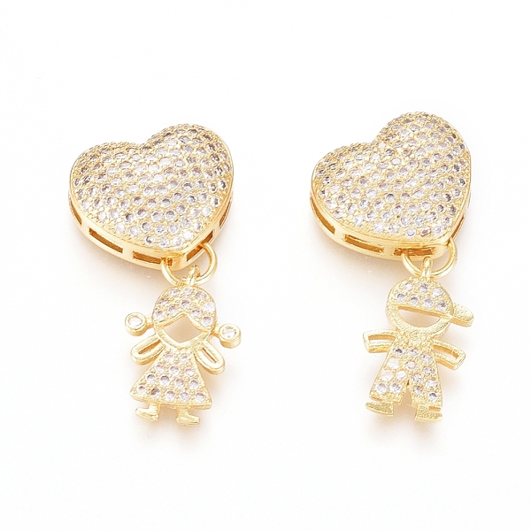 

PandaHall Brass Micro Pave Clear Cubic Zirconia Pendants, Long-Lasting Plated, Heart & Human, Golden, 13x15x6mm, Hole: 4x1mm, Human...