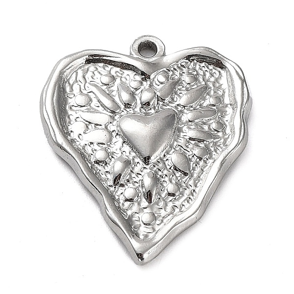 

PandaHall 304 Stainless Steel Pendants, Textured, Heart Charm, Stainless Steel Color, 25.5x21x3mm, Hole: 1.6mm 304 Stainless Steel Heart