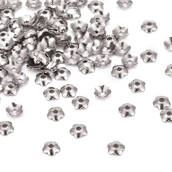 

PandaHall 5-Petal 316 Surgical Stainless Steel Bead Caps, Stainless Steel Color, 4x1mm, Hole: 1mm, 155pcs/5g 316 Surgical Stainless Steel
