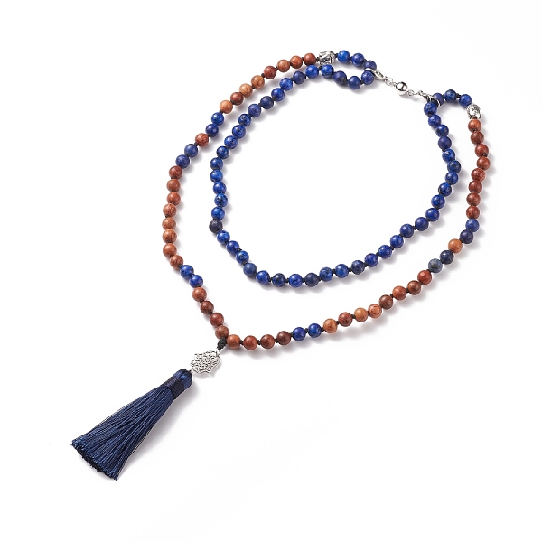 

PandaHall Natural Lapis Lazuli & Wood Beaded 2 Tiered Necklaces, Hamsa Hand Necklace, with Tassel & Magnetic Clasps, for Women, 19 inch...